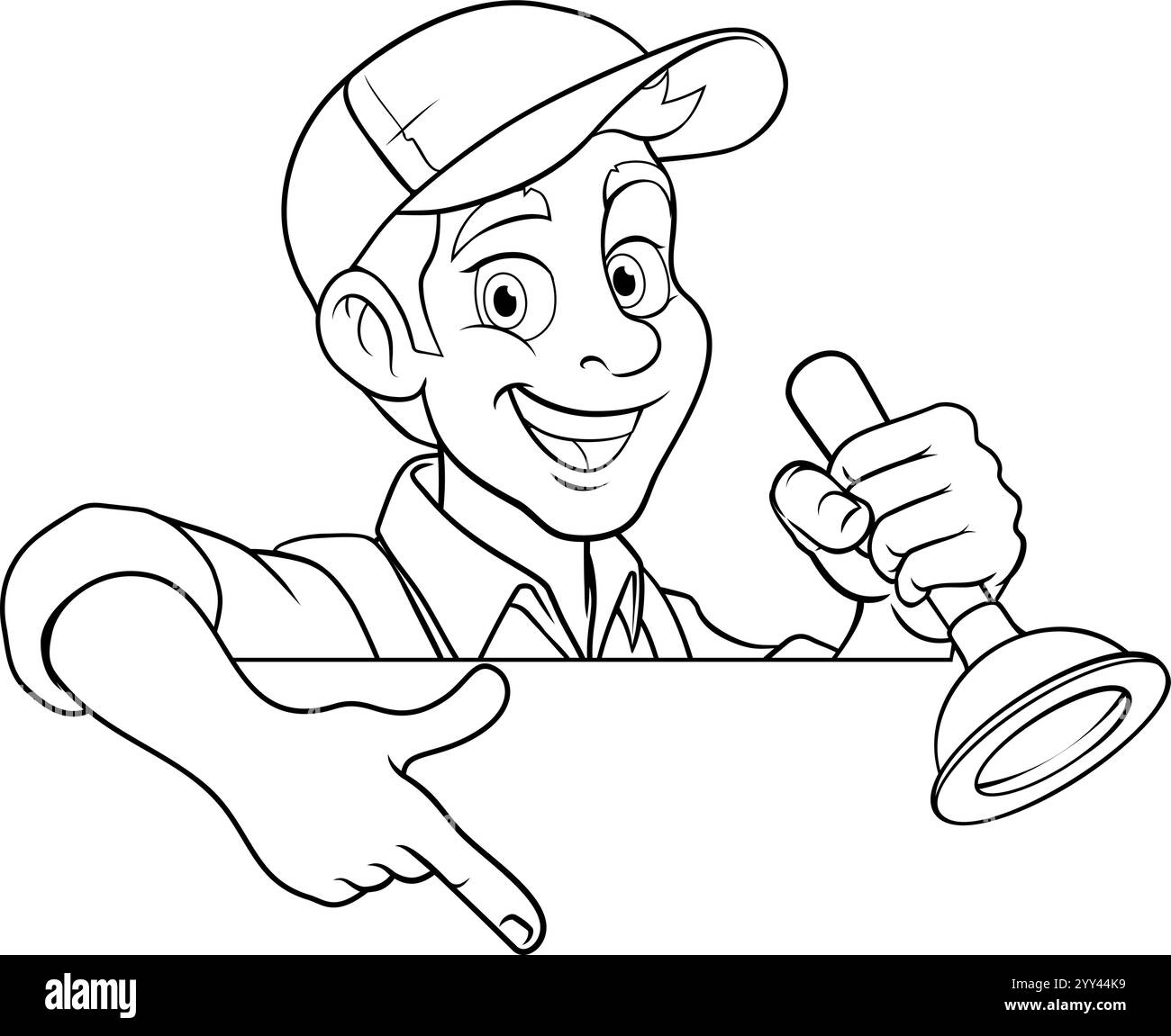 Klempner-Ablaufkolben Cartoon Handyman Zeigt Stock Vektor