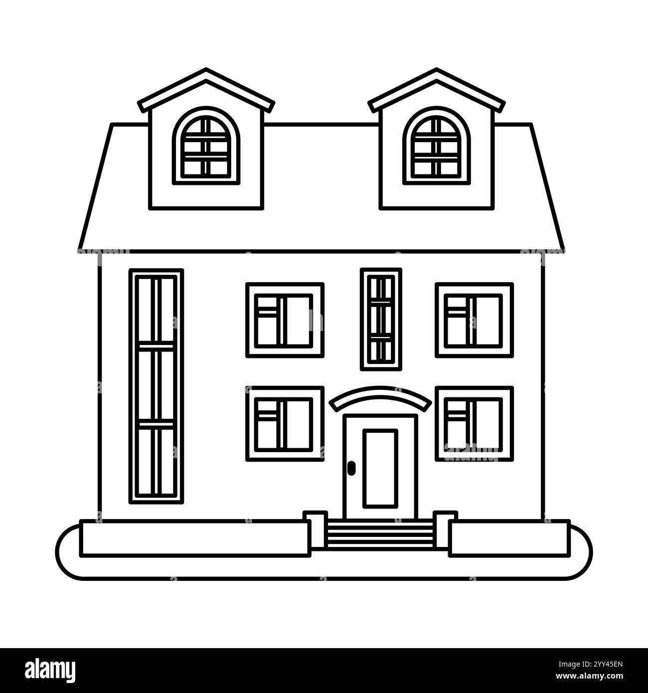Haus in dünner Linie auf weißem Hintergrund. Vektorabbildung. Stock Vektor