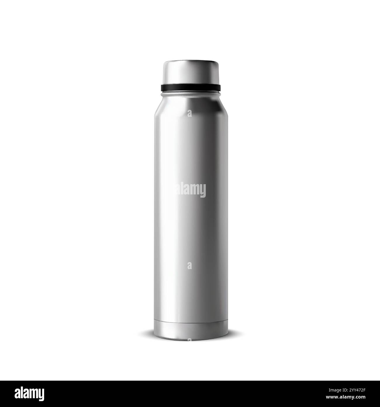 Realistische silberne Thermosflasche für Outdoor-, Reise- und umweltfreundliches Branding-Design Stock Vektor