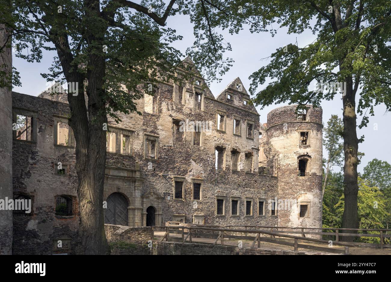 Erkunden Sie die bezaubernden Ruinen der Burg Swiny in Polen, ein natürliches historisches Juwel. Stockfoto