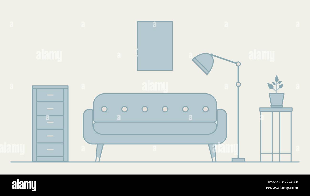 Wohnzimmer minimalistischer flacher Kunststil, Vektor-Illustration Stock Vektor