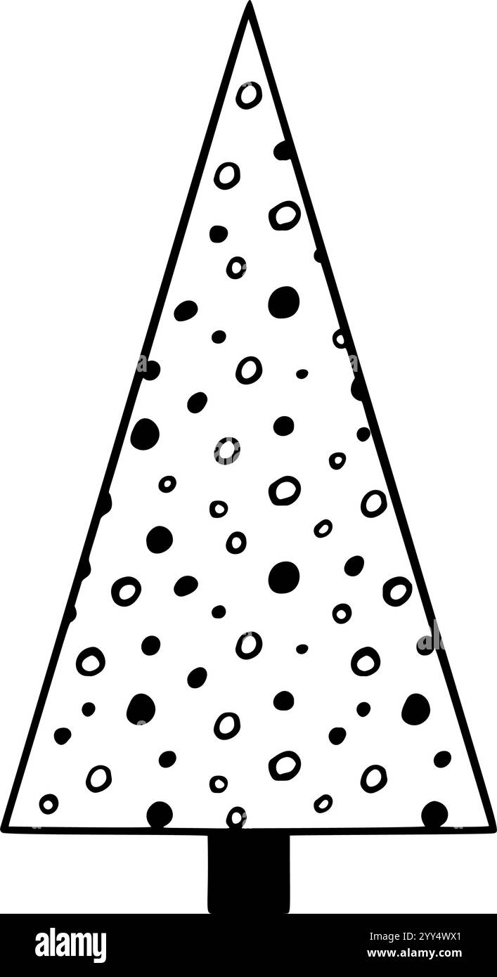 Ein schwarzer Silhouettenbaum mit einem skurrilen Wirbel-Design, perfekt für elegante Weihnachtsdekorationen im Vektorformat. Kreise werden gedruckt Stock Vektor