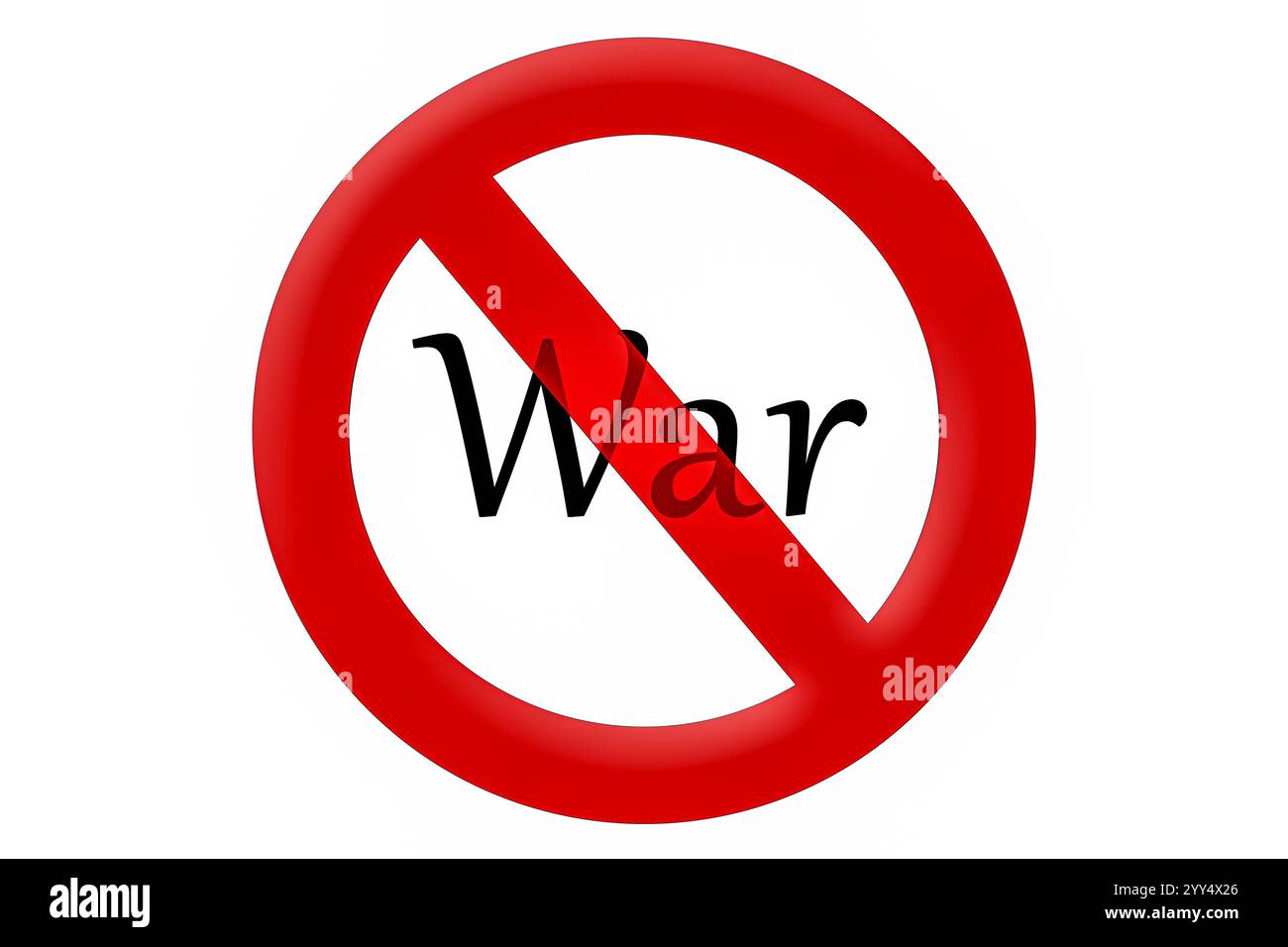 Rotes Verbotsschild mit symbolischer Darstellung der Nachricht „No war“. Stockfoto