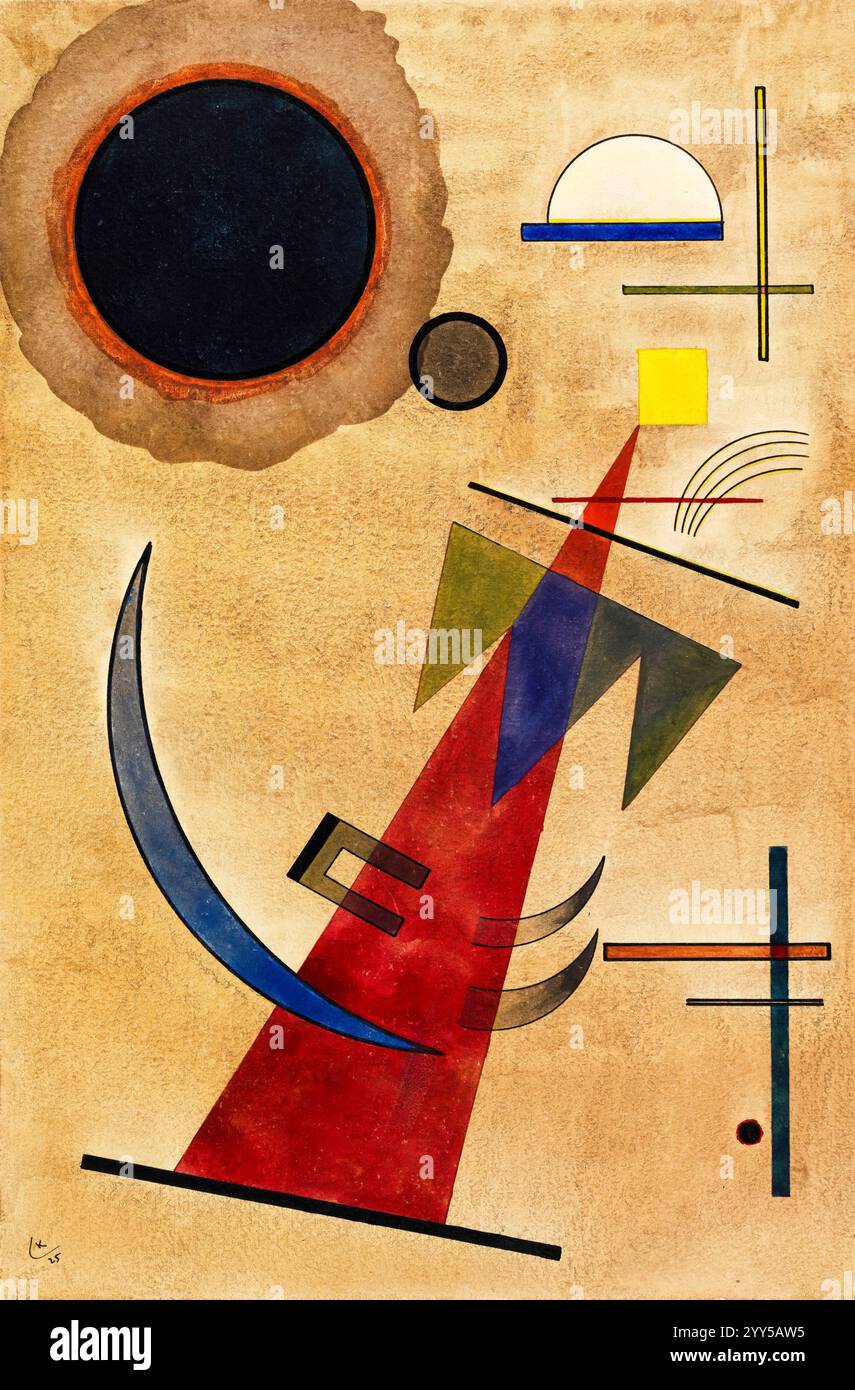 Wassily Kandinsky, Rot in Spitzform, abstrakte Aquarellmalerei über Stift und Tinte, 1925 Stockfoto