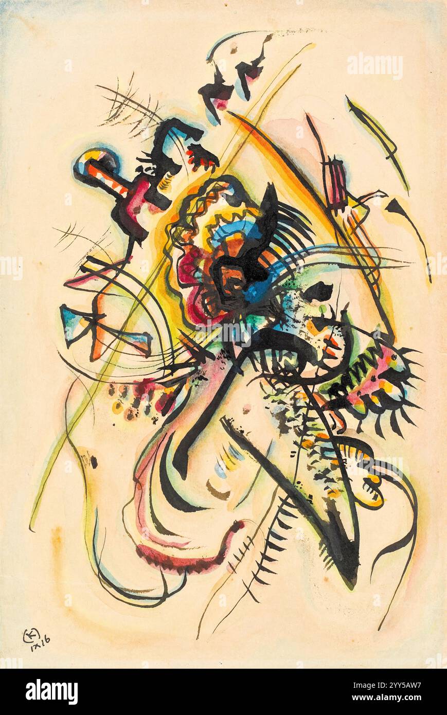 Wassily Kandinsky, an eine Stimme (mit einer Stimme), abstrakte Malerei in Aquarell über Stift und Tinte, 1916 Stockfoto