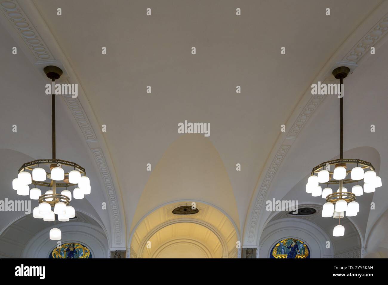 Jugendstillampen im ehemaligen Bahnhofsrestaurant Nürnberg, Mittelfranken, Bayern, Deutschland, Europa Stockfoto
