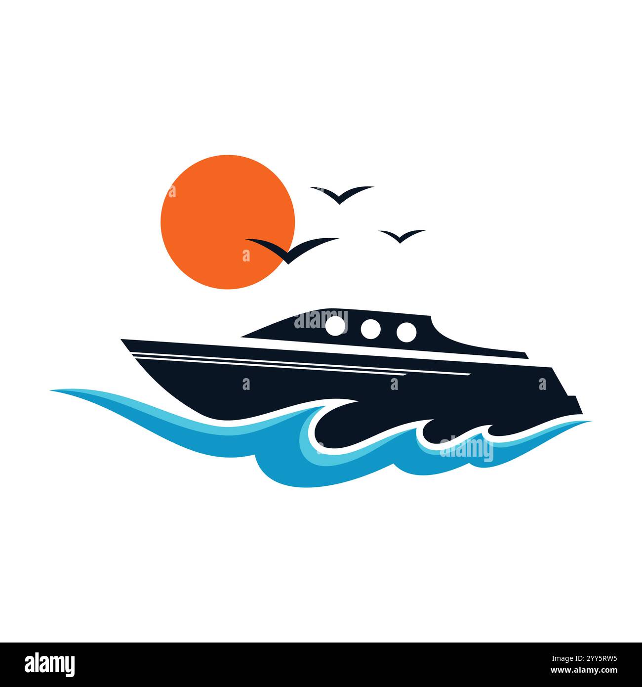 Silhouette Boat Logo für Markenidentität Bootsunternehmen. Vektorabbildung Stock Vektor