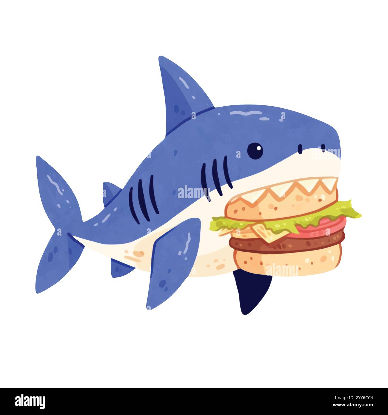 Hungrige Haie essen den Burger. Pop Art Retro Vektor Illustration Aquarell Stock Vektor