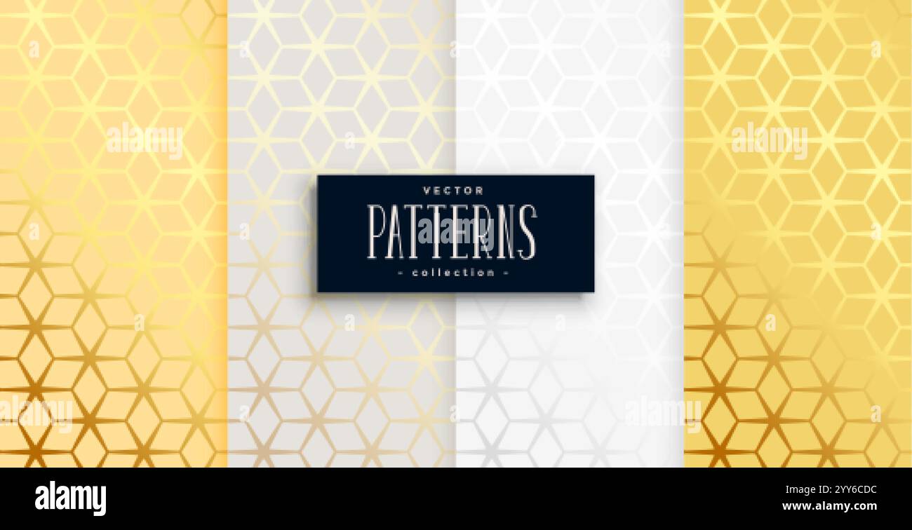 goldenes, geometrisches sechseckiges Muster, 4er-Set Stock Vektor