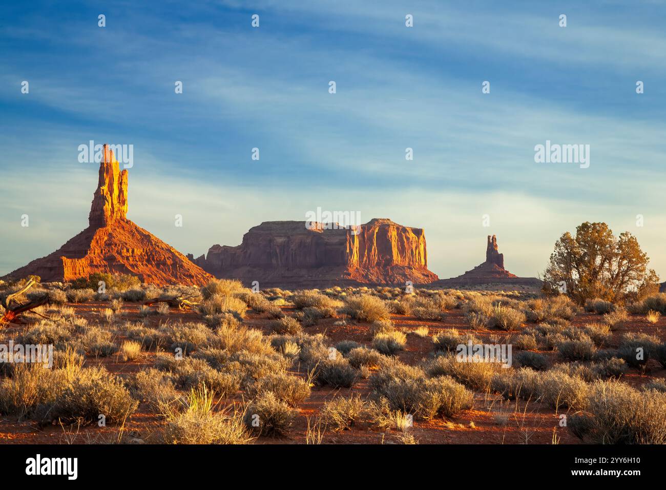 Big Indian (L) und andere Buttes, Monument Valley, Arizona - Utah Border USA Stockfoto