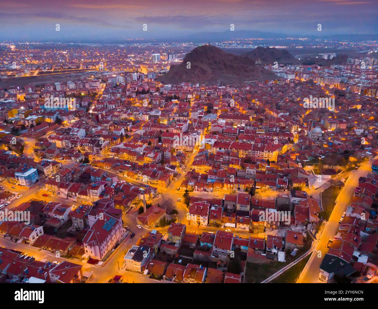 Blick auf die Stadt Afyonkarahisar mit Schloss Afyon Stockfoto
