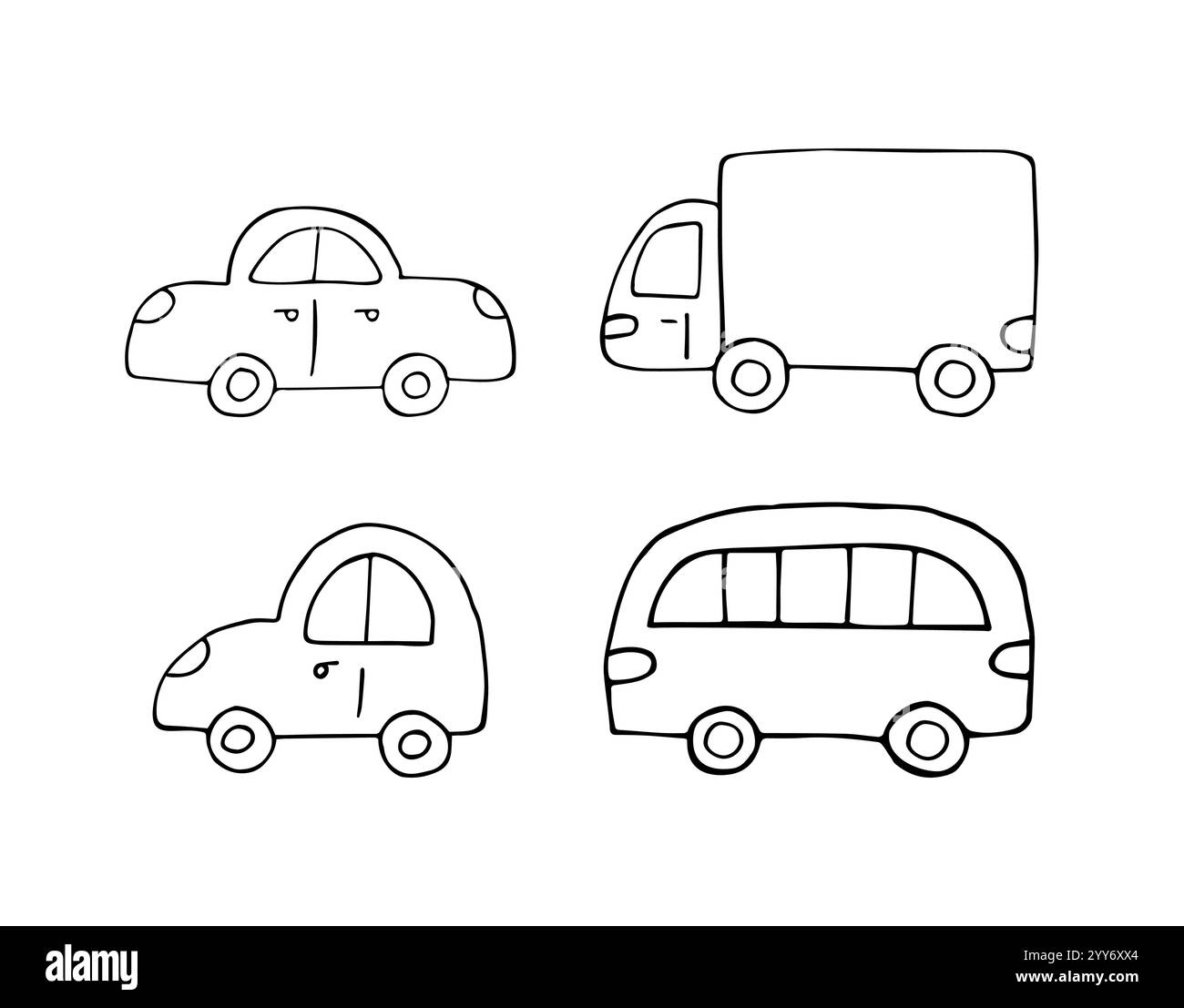Vektor-Set-Bündel von Hand gezeichnetem Kritzelskizzieren Auto isoliert auf weißem Hintergrund Stock Vektor