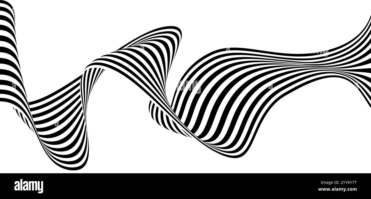 Dynamische Wellenlinien in Schwarz und weiß erzeugen ein abstraktes visuelles Muster. Vektorabbildung Stock Vektor