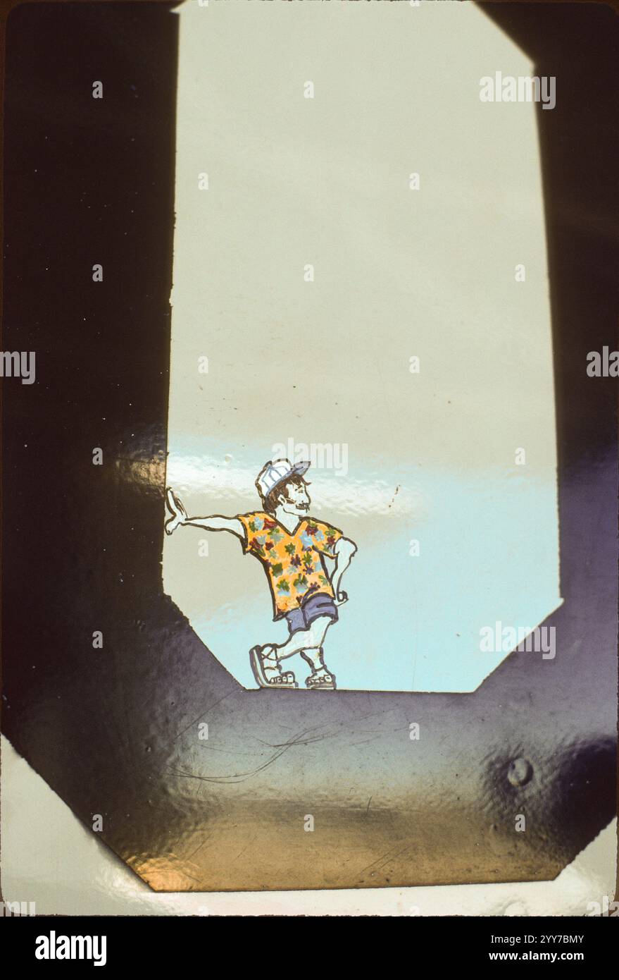 Nasenart auf Montana ANG F-106A Delta Dart 57-2490. Diese F-106A kam im September 1973 zur 120. FIG. und diente gut bis sie im April 1987 an die AMARC geschickt wurde. Er wurde 1991–92 in einen QF-106 umgewandelt. Und flog als Full-Scale Aerial Target (FSAT) für das Waffensystemevaluierungsprogramm in Tyndall AFB, FL. Es wurde im Mai 1993 von einer AIM-120 (AMRAAM) auf ihrer 4. Live-Feuermission NULLO (Not Under Live Local Operator) abgeschossen. Stockfoto