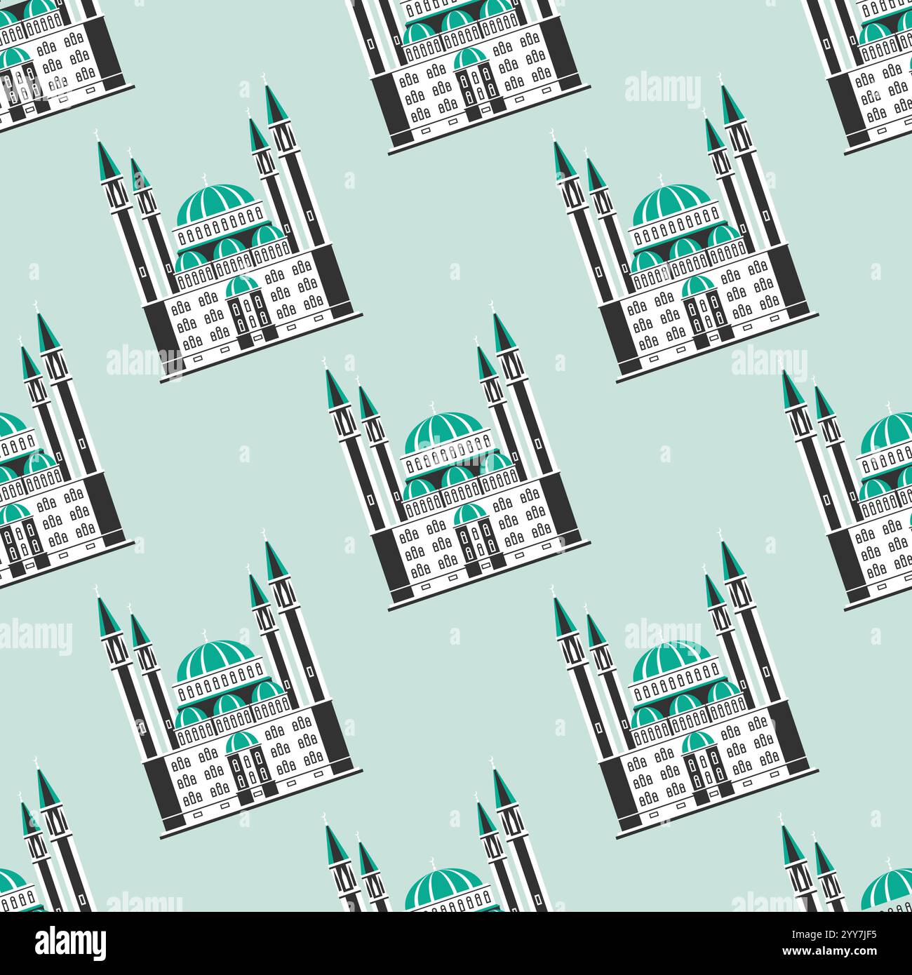 Nahtloses Muster mit muslimischer Moschee. Vektorabbildung. Stock Vektor