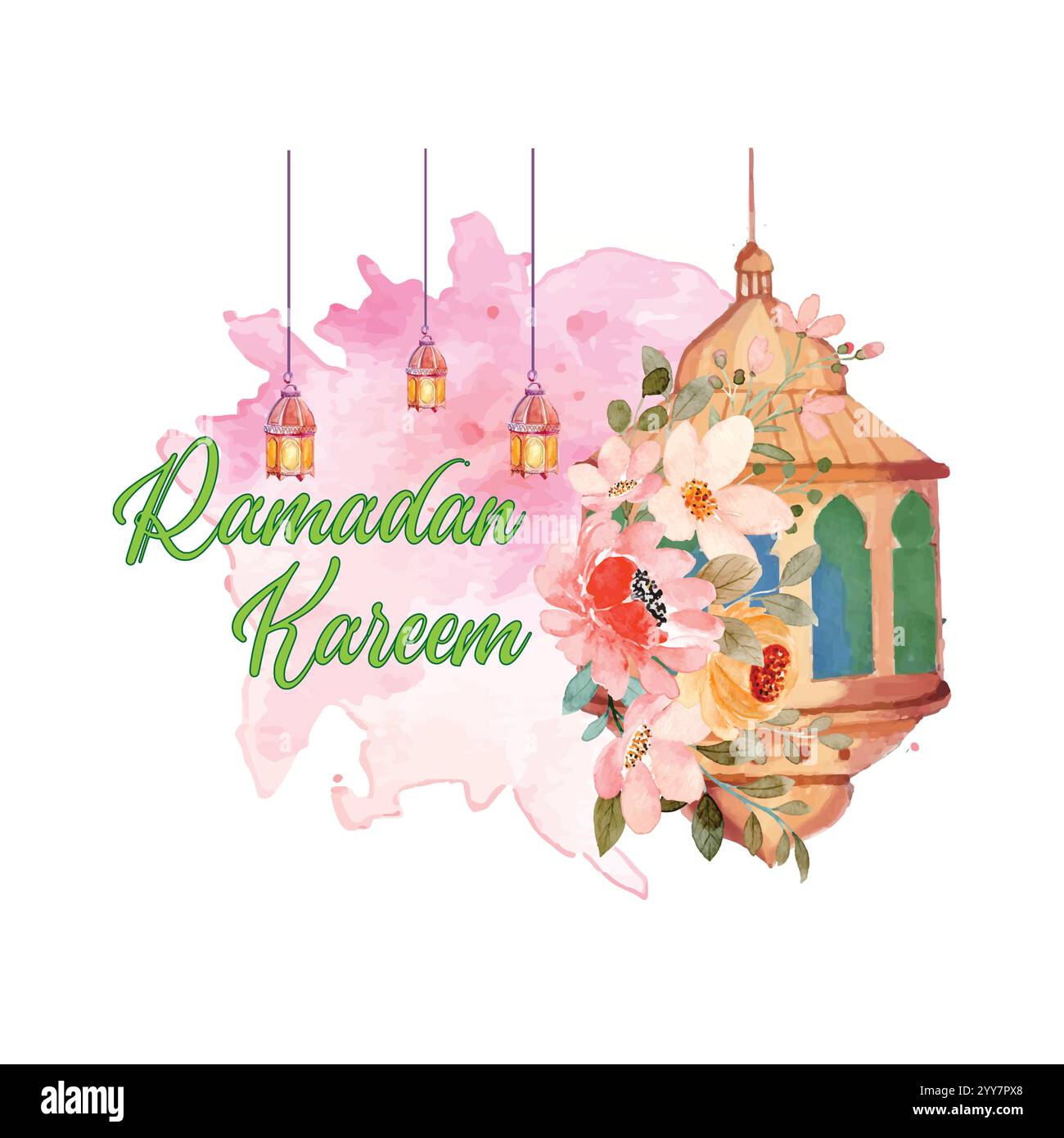 Ramadan Kareem Aquarellillustration, islamischer Ramadan Kareem Grüße Vektor Stock Vektor