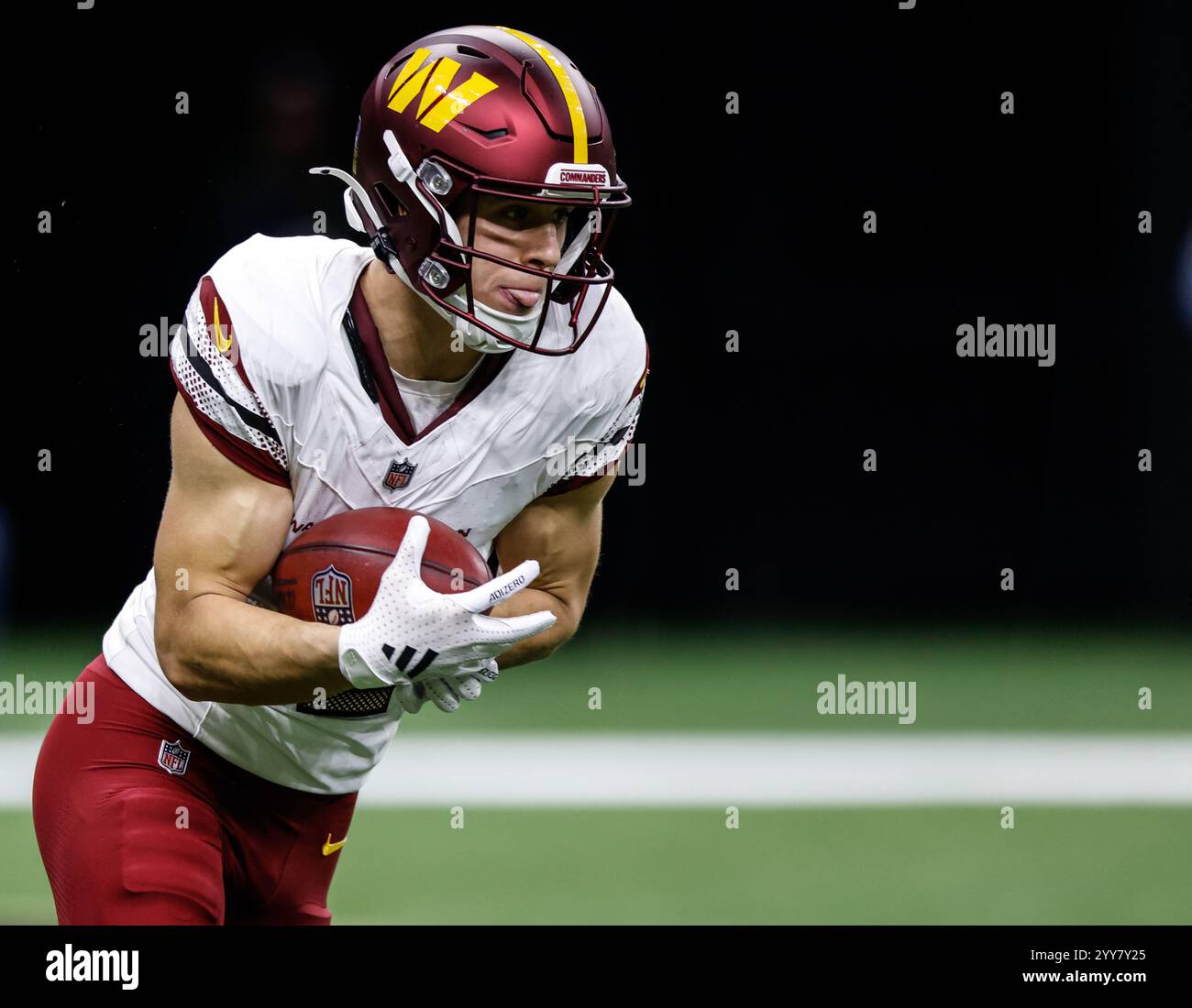 Washington Commanders wide receiver Luke McCaffrey (12) with the punt return at the Washington Commanders vs New Orleans Saints game at Caesars Superd Stockfoto