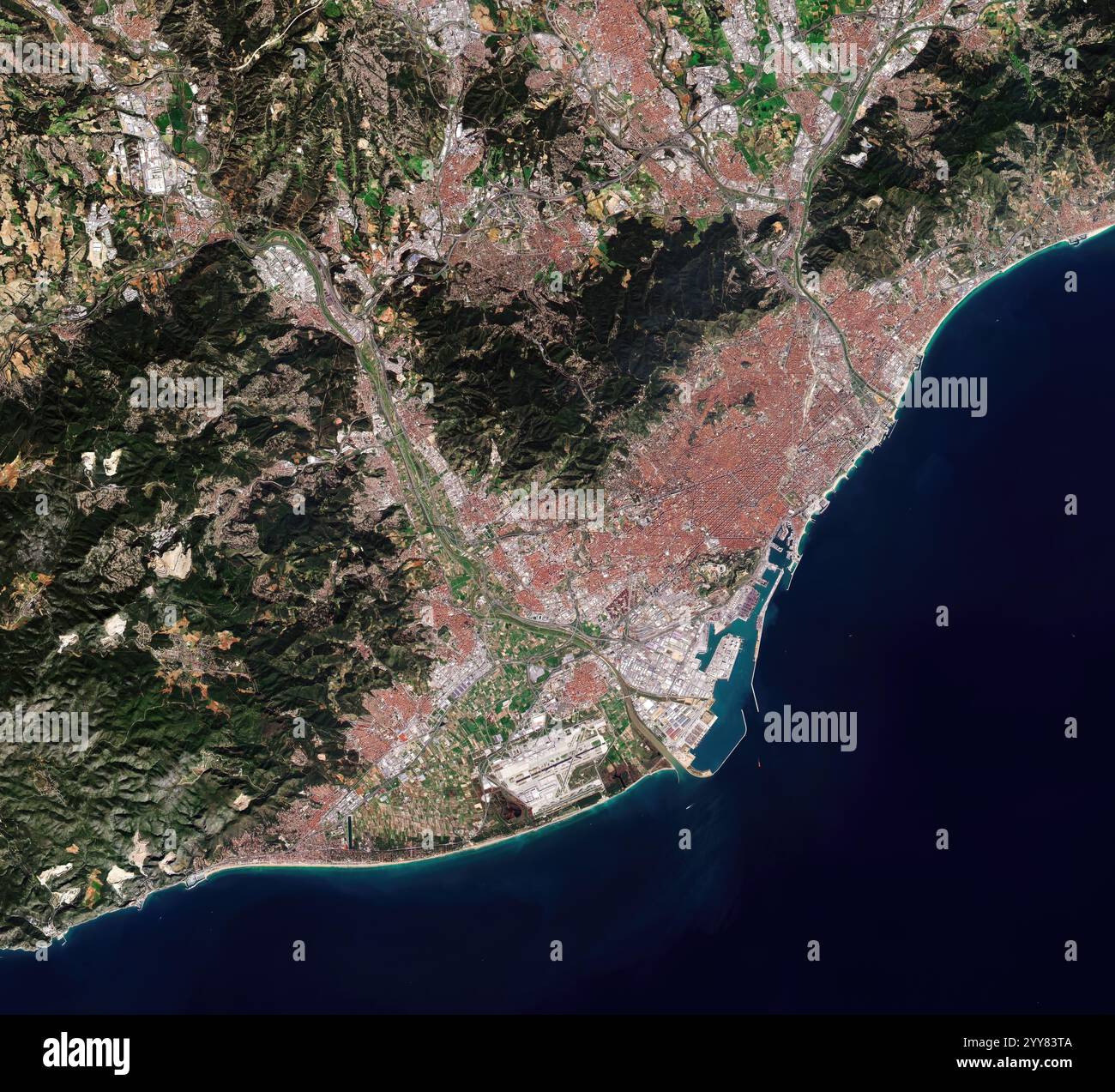 Barcelona aus dem Weltraum. Stockfoto