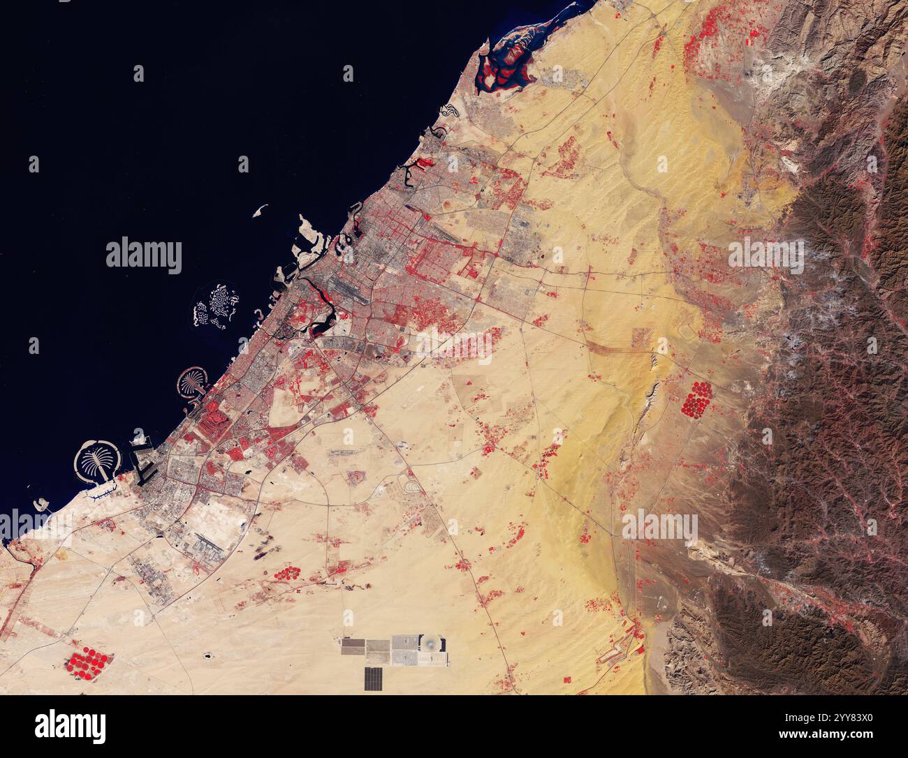Dubai aus dem Weltraum. Stockfoto