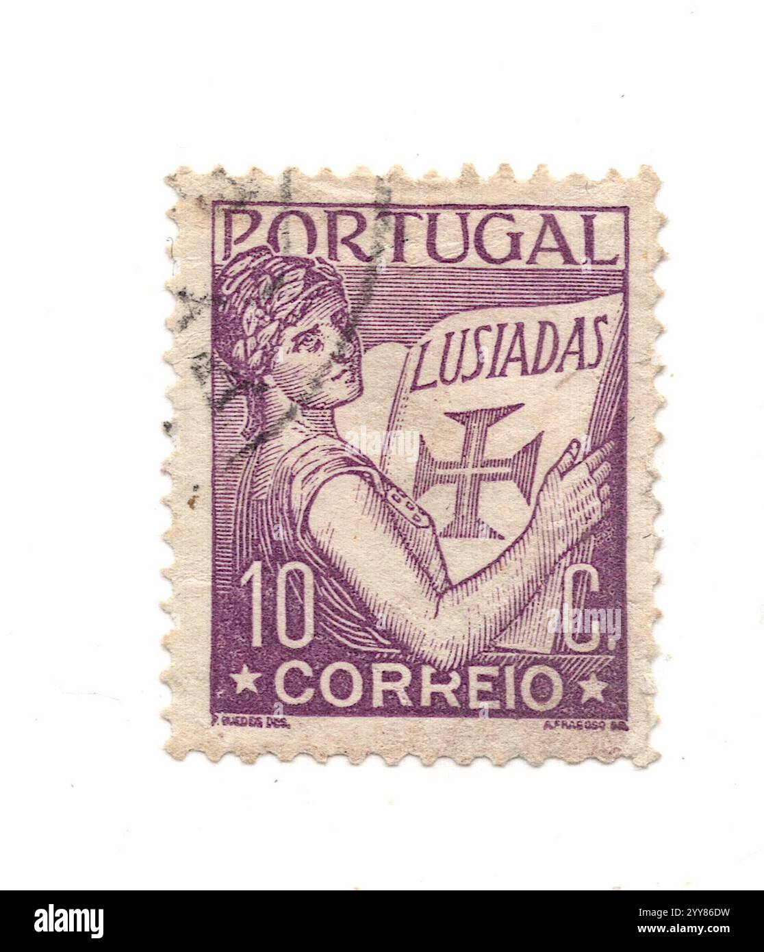 Eine alte Briefmarke aus Portugal, isoliert auf weißem Hintergrund. Stockfoto