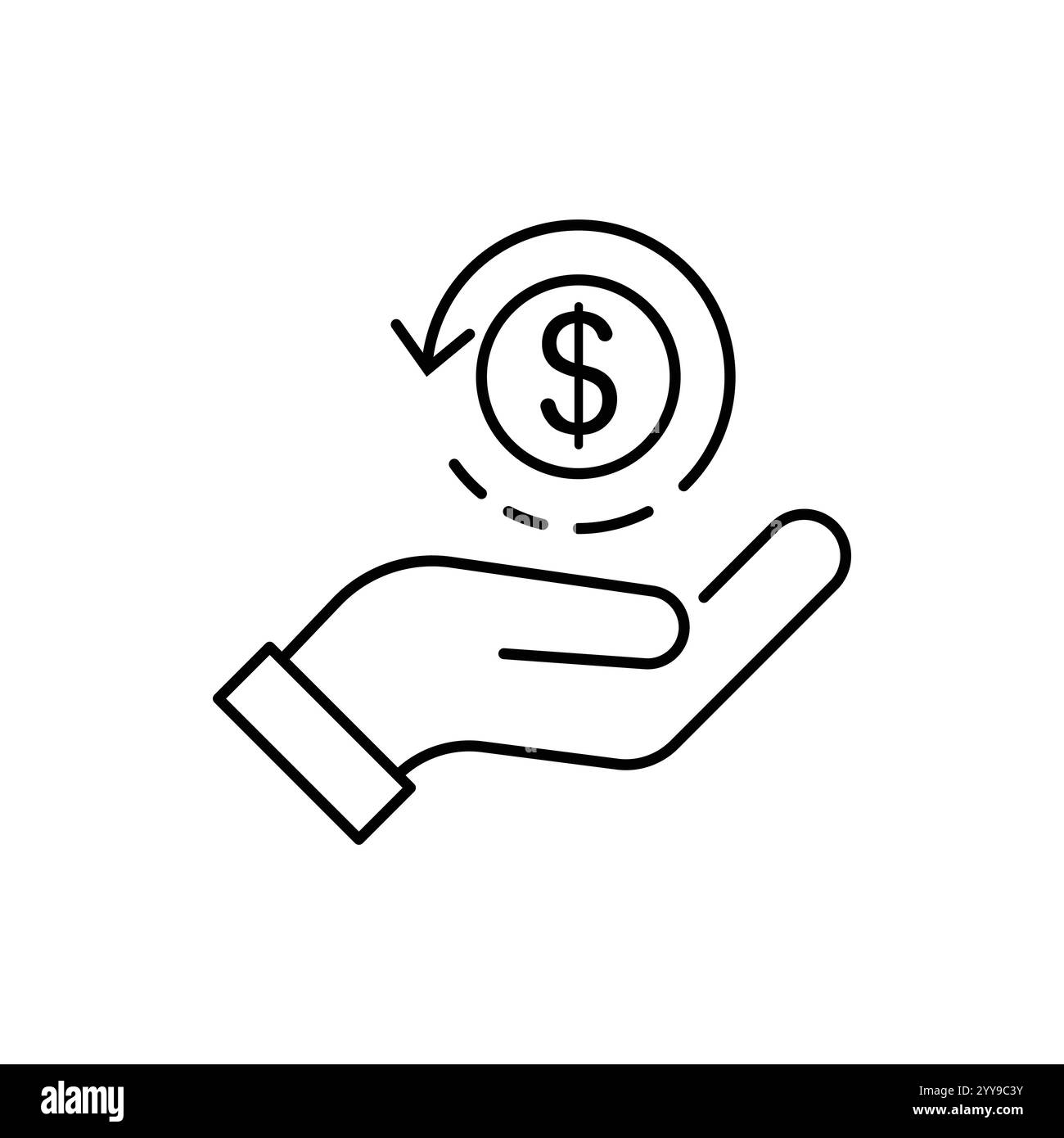 Cashback-Symbol, Rückgabe von Geld, Cashback-Rabatt, dünnes Websymbol auf weißem Hintergrund Stock Vektor