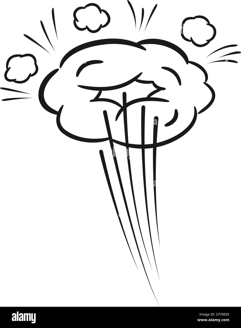 Handgezeichnete Comic-Explosionswolke, die sich mit Geschwindigkeitslinien und Rauchwolken ausdehnt. Ein dynamischer visueller Effekt, der für Cartoons geeignet ist. Grafikromane. Oder jedes Projekt, das einen Hauch von Sprengwirkung braucht Stock Vektor