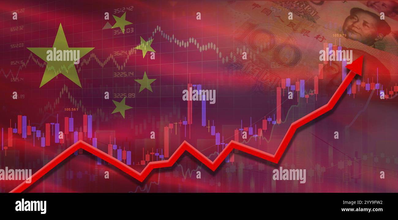 Finanzwachstum in China auf Marktdiagramm. Wirtschaftswachstum in China auf der Finanzgrafik Stockfoto