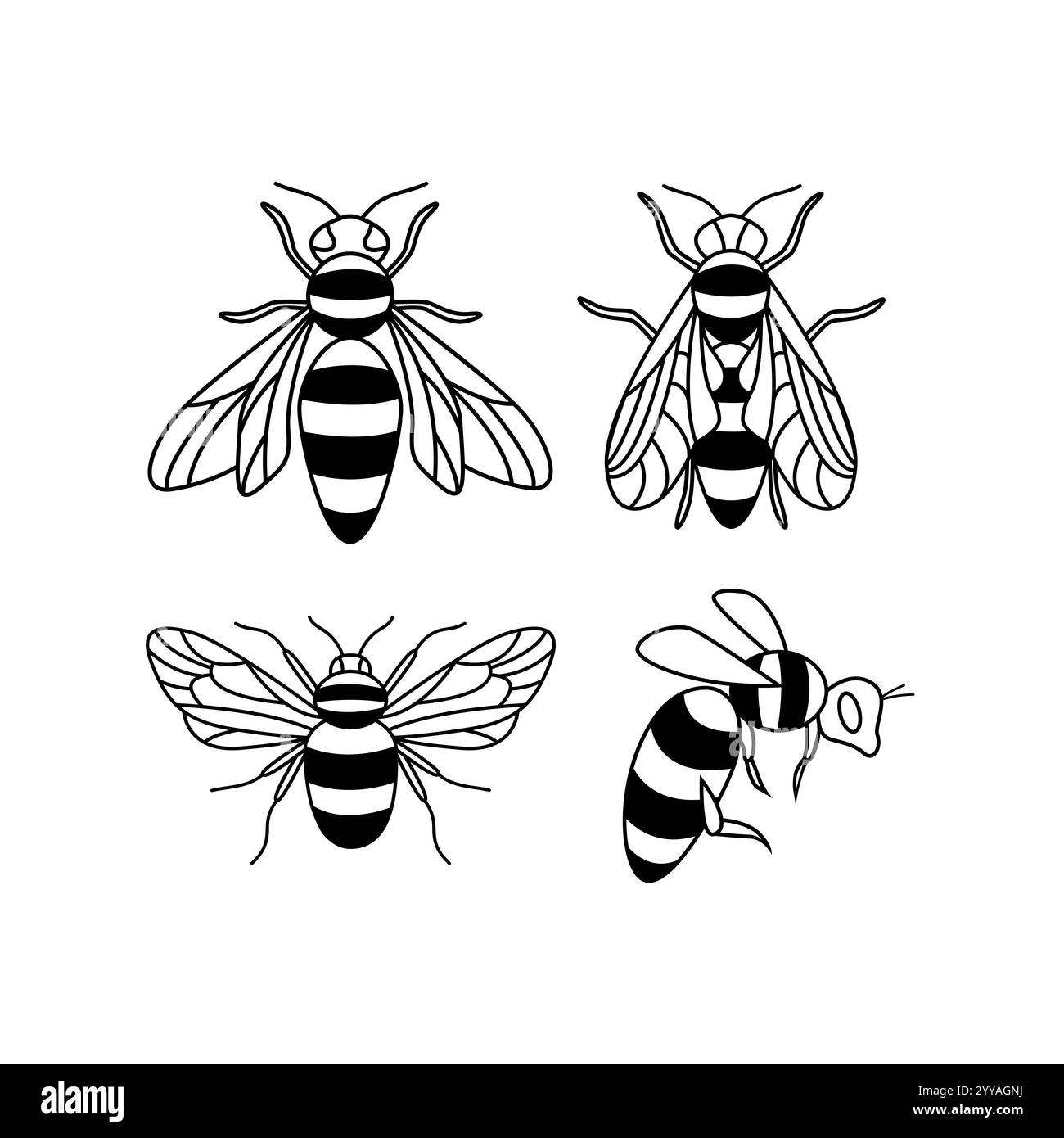 Satz von fliegenden Honigbienen-Vektorillustrationen Stock Vektor