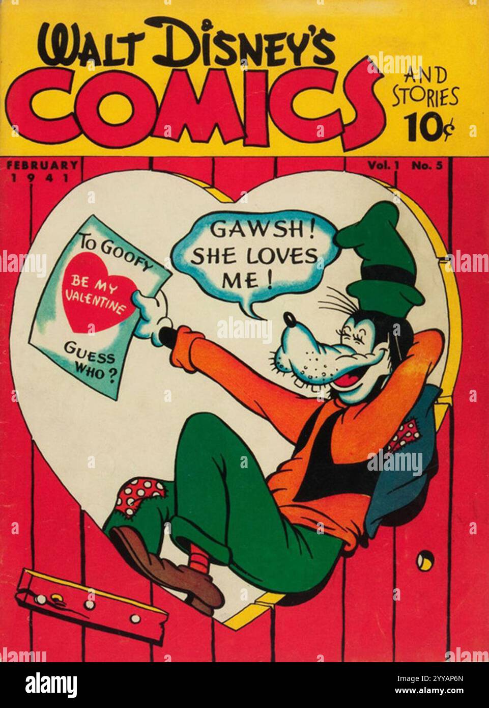1941 Februar Walt Disney Comics Magazine - Valentinstag Cover - Goofy Stockfoto