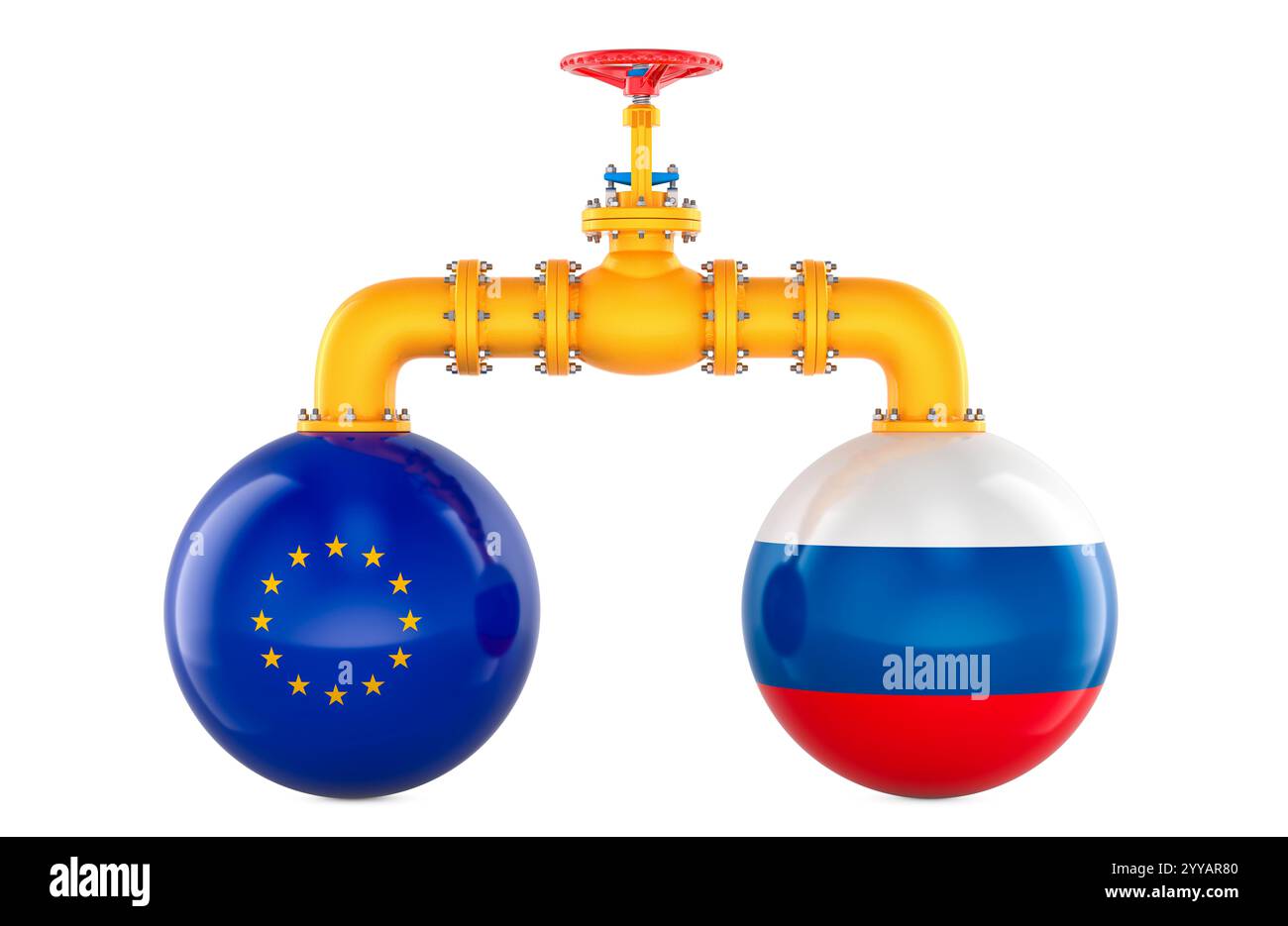 Erdgastransit Russland-EU, Konzept. 3D-Rendering isoliert auf weißem Hintergrund Stockfoto