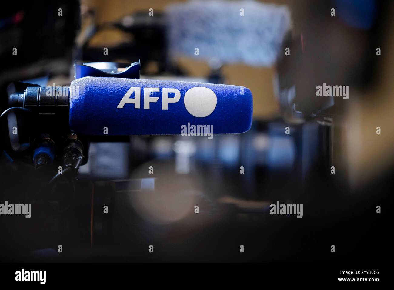 Symbolfoto: Mikrofon mit dem Logo und Schriftzug der Nachrichtenagentur AFP. Ankrara, 20.12.2024. Ankrara Tuerkei *** symbolisches Fotomikrofon mit t Stockfoto