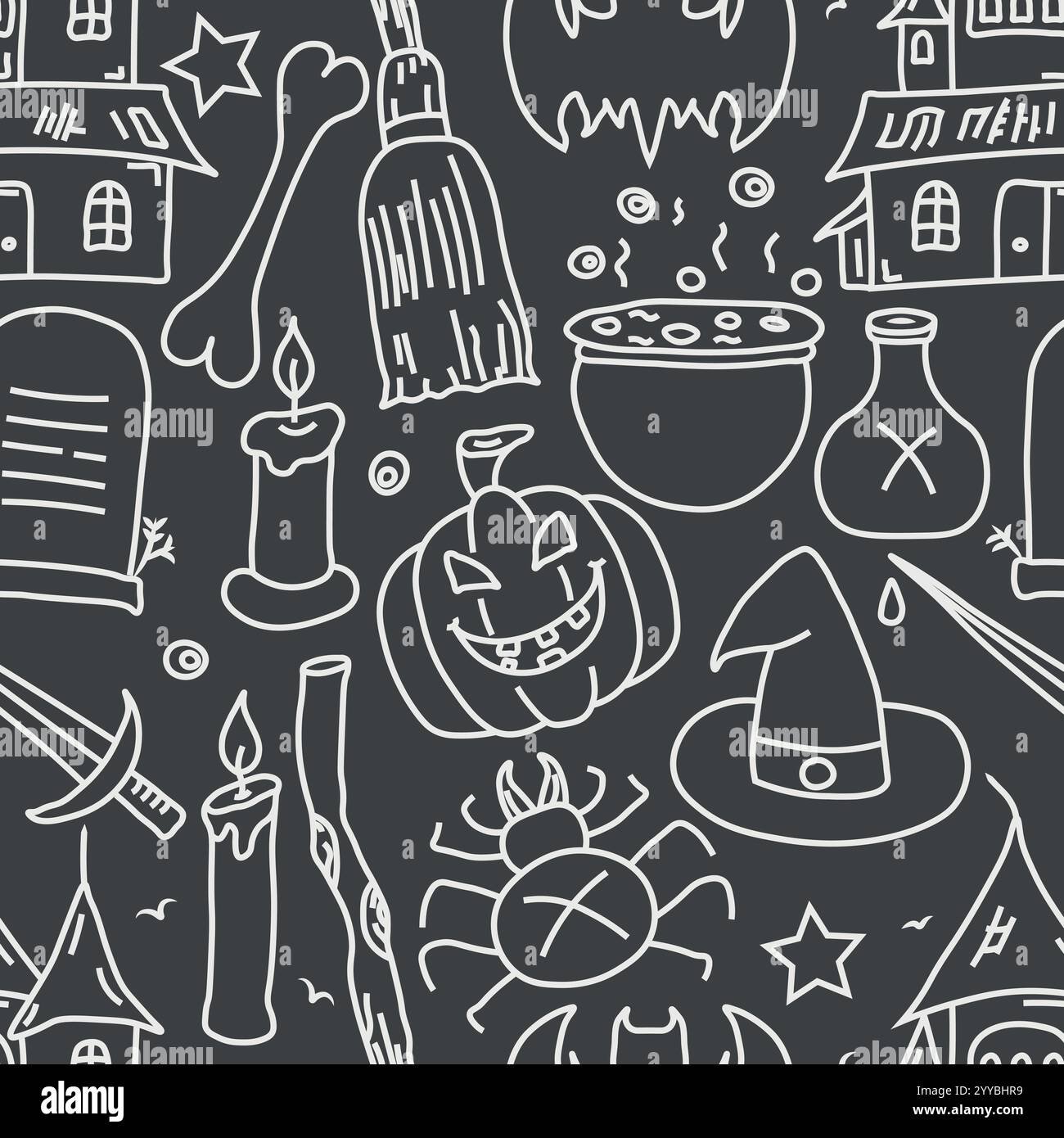 Nahtloses Halloween-Muster. Doodle Halloween Hintergrund Stock Vektor