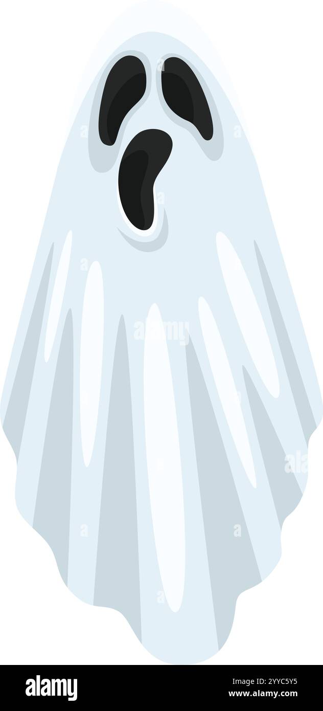 Halloween-Geist schreiend mit weit geöffnetem Mund und Augen, schwebend in der Luft mit seinem klassischen weißen Tuch, ideal für gruselige und lustige Stock Vektor