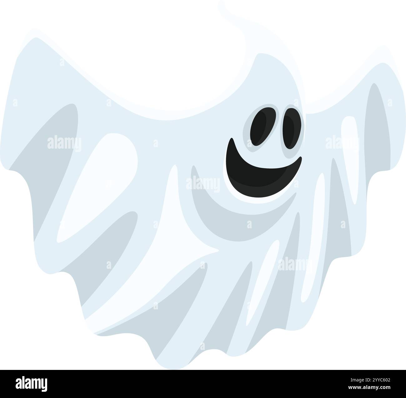 Cartoon-Illustration eines lächelnden Geistes, der mit ausgestreckten Armen schwimmt, schafft eine fröhliche und gruselige Atmosphäre, die perfekt für Halloween ist Stock Vektor