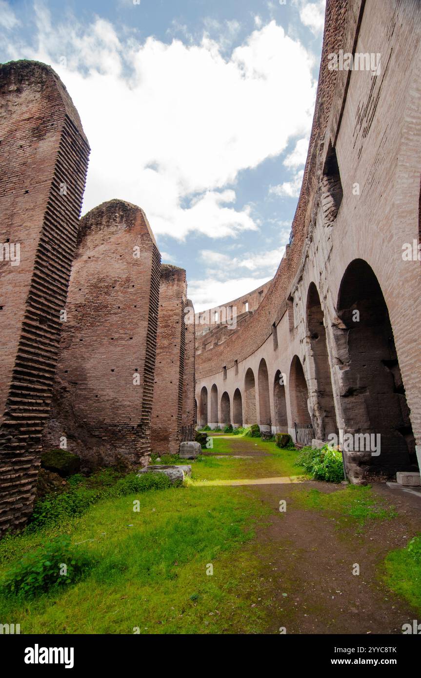 Der ursprüngliche lateinische Name des Kolosseums war Amphitheatrum Flavium, oft anglisiert als Flavisches Amphitheater. Das Gebäude wurde von Kaisern von t errichtet Stockfoto