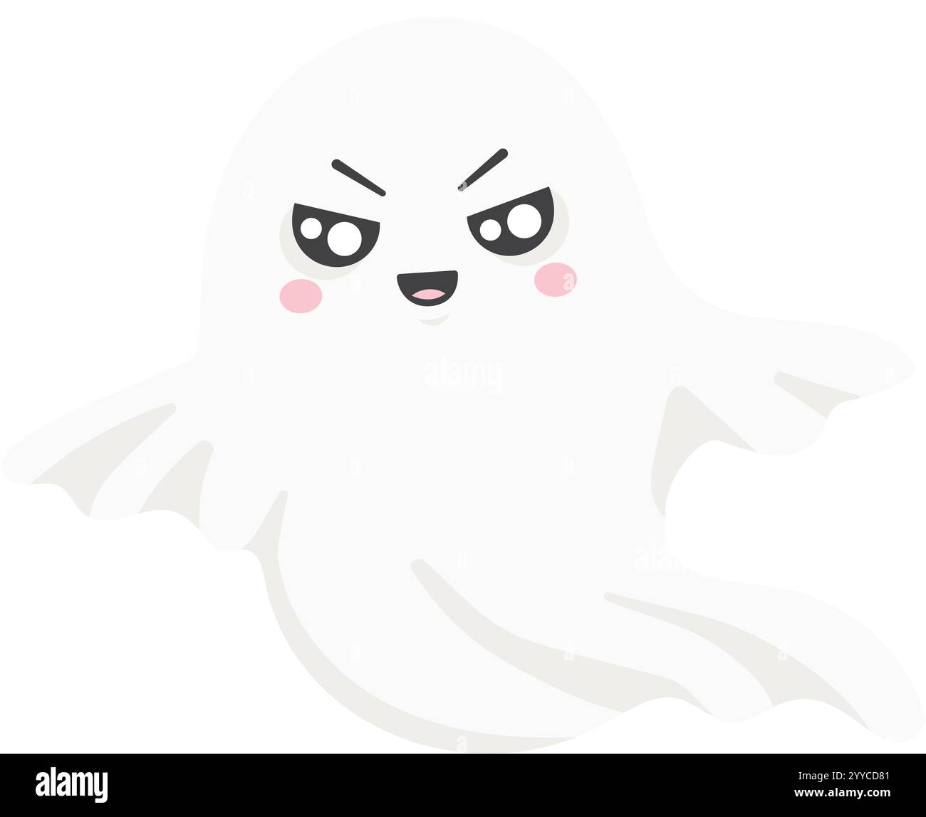 Der Zeichentrickgeist schwebt mit einem schelmischen Ausdruck, ideal für Halloween-Projekte, Grußkarten oder gruselige Dekorationen, isoliert auf weiß Stock Vektor