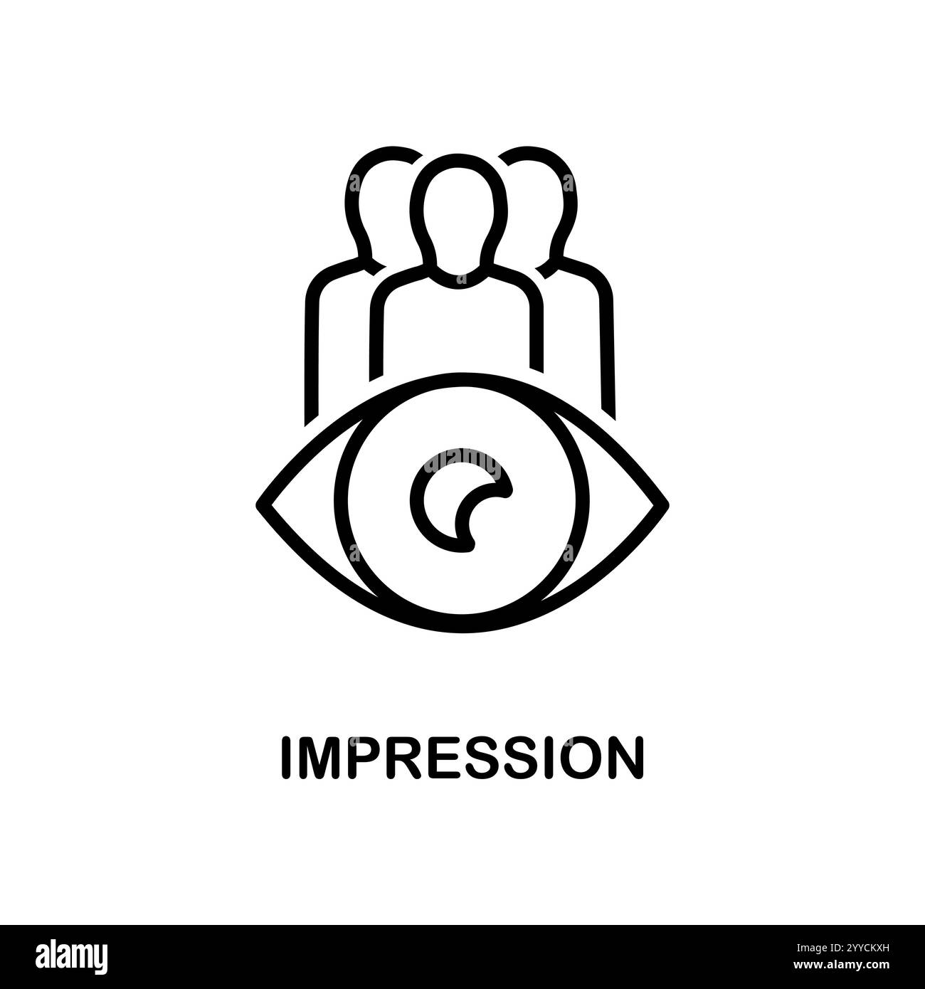 Auge und Gruppe von Menschen. Machen Sie einen Eindruck. Lineares Vektorsymbol isoliert auf weißem Hintergrund. Stock Vektor