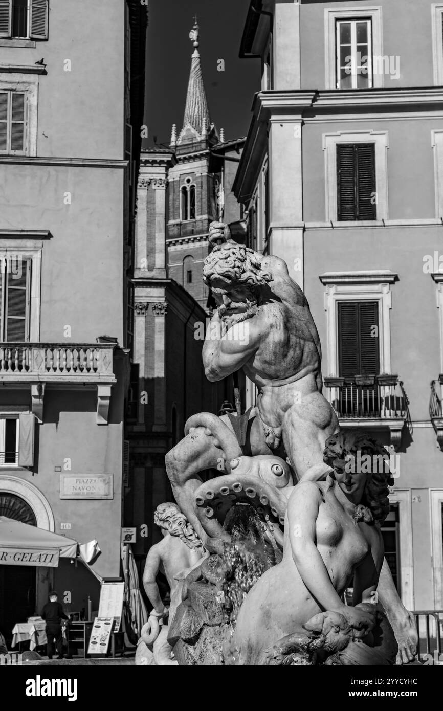 Rom, Italien - 5. April 2019: Die Piazza Navona ist ein öffentlicher Platz in Rom, der auf dem Domitian-Stadion in Form eines offenen Raumes des Stadions errichtet wurde Stockfoto