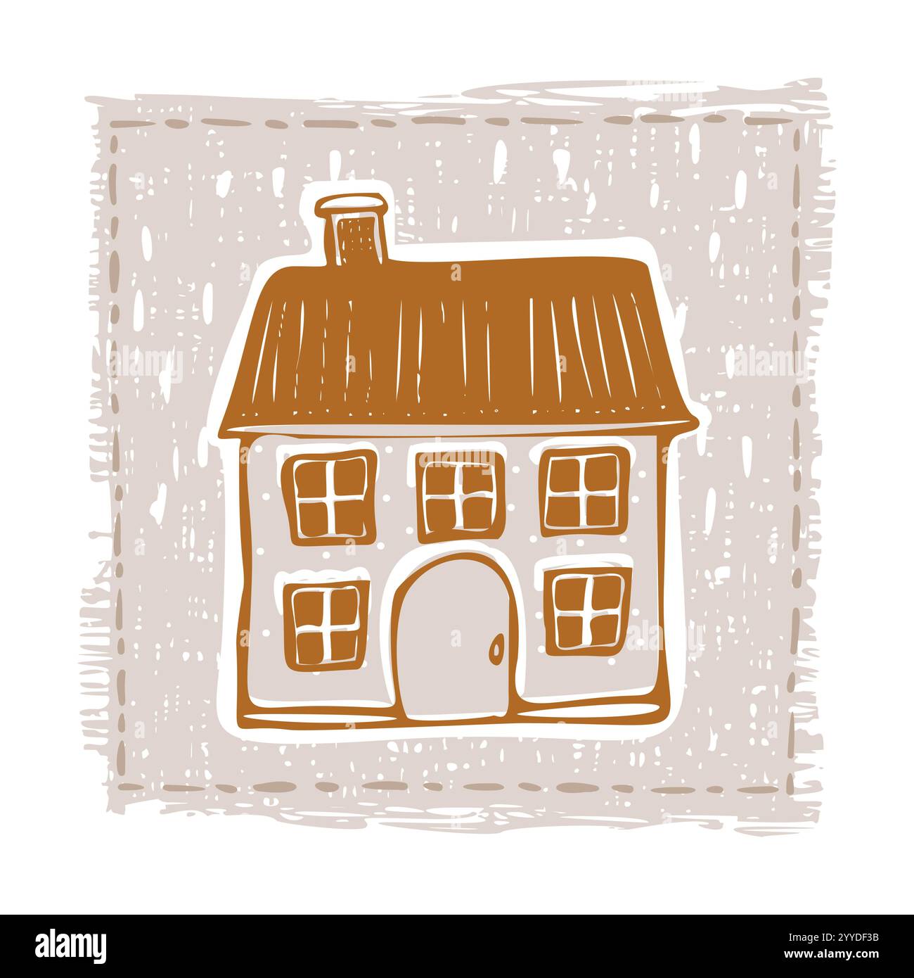 Skurrile schneebedeckte Hüttentür mit festlichem Weihnachtsmotiv im dezember. Winterurlaub soziale Medien niedliches handgezeichnetes festliches Heimkarten-Designelement Stock Vektor