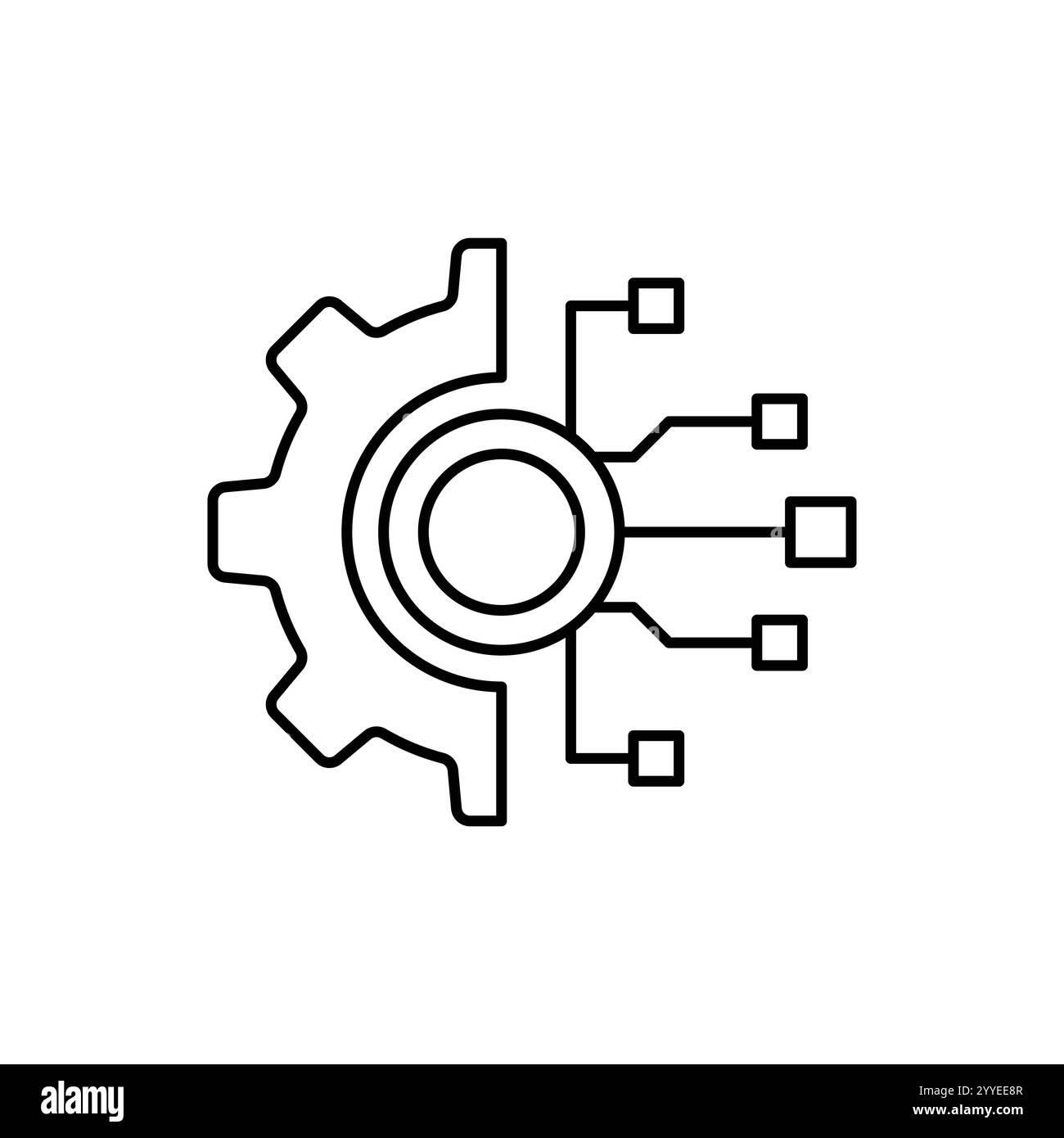 Symbol für digitale Transformation. Lineares Schild für mobiles Konzept und Webdesign. Symbol für den Umriss des Vektors der digitalen Technologie. KI-Techniksymbol Stock Vektor