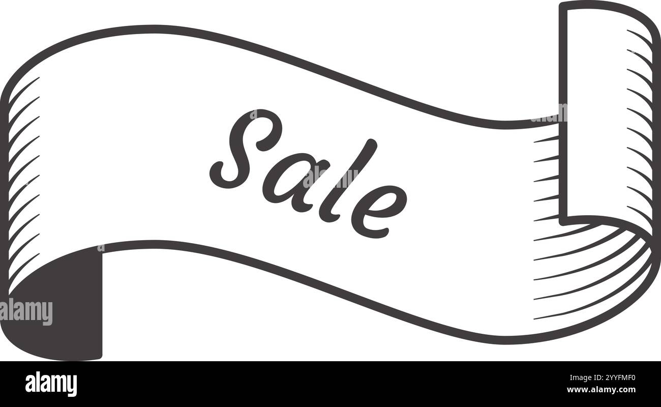 Vintage-Bannerband mit Verkaufsaufschrift für Verkaufsförderung und Marketingkampagne, einfaches und elegantes Design mit geschwungener Form und schraffierter Textur Stock Vektor