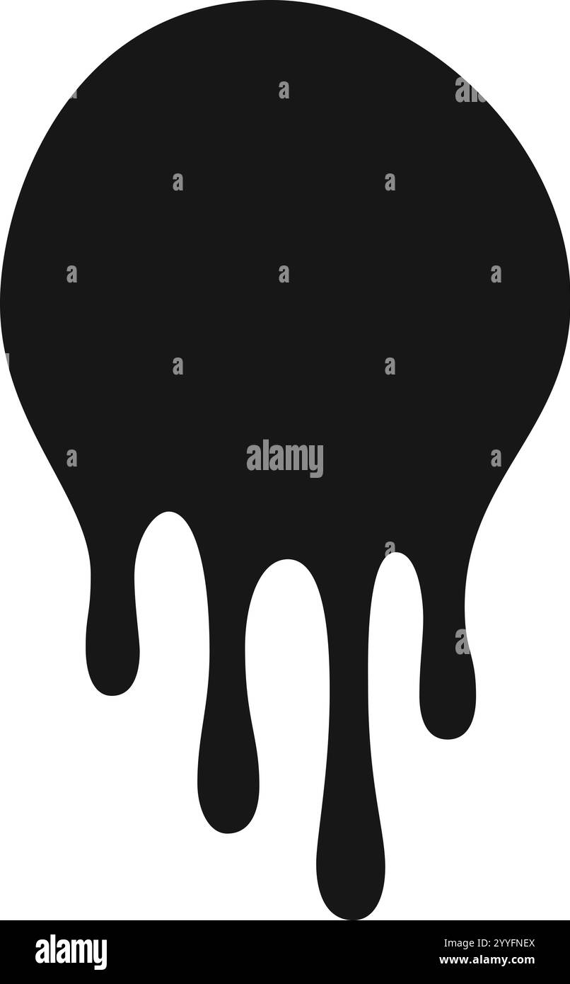 Die aktuellen schwarzen Farbströme tropfen und schaffen abstrakte Formen auf einem sauberen weißen Hintergrund, perfekt für die Darstellung von Konzepten wie Fließfähigkeit Stock Vektor