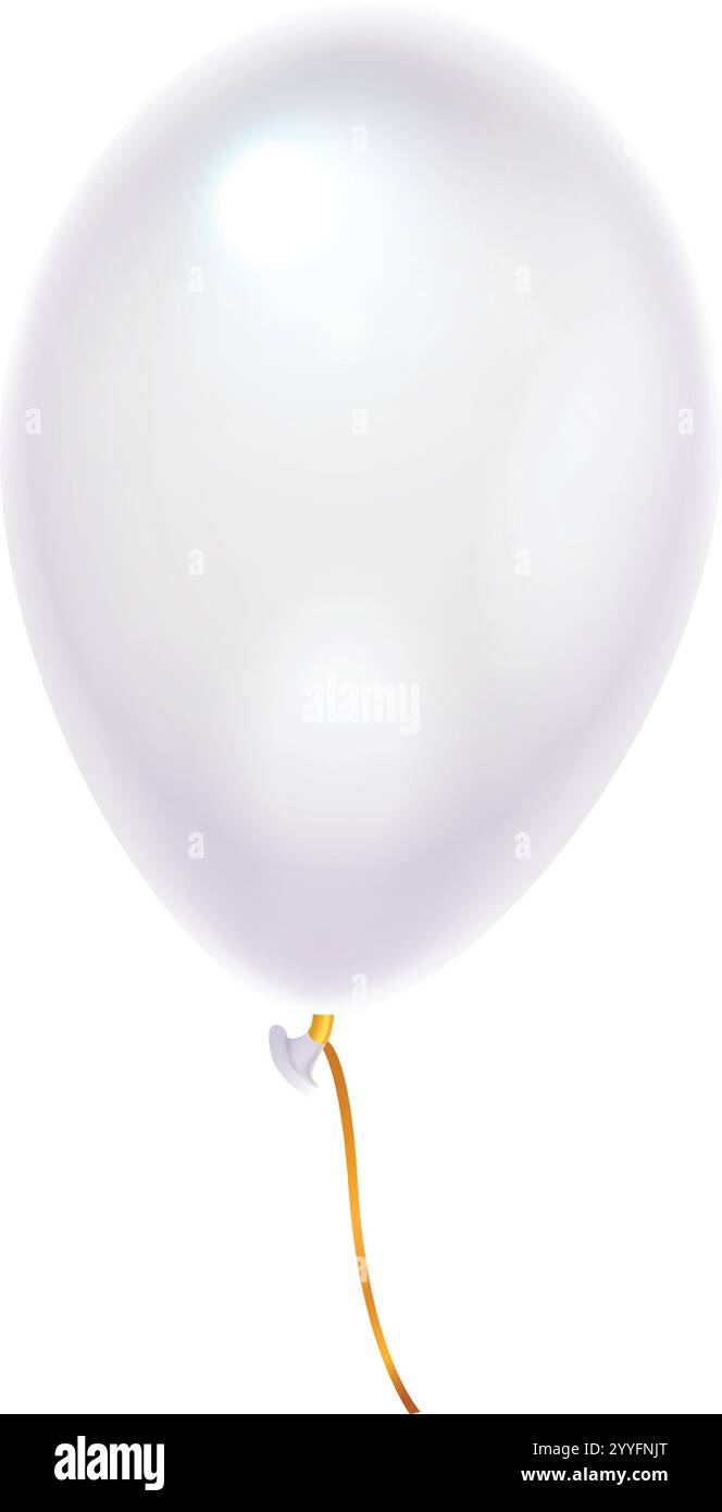 Realistischer weißer Ballon, der mit goldenem Band schwimmt, repräsentiert Feier, Party oder festliche Anlässe, isoliert auf weißem Hintergrund, ideal für Stock Vektor