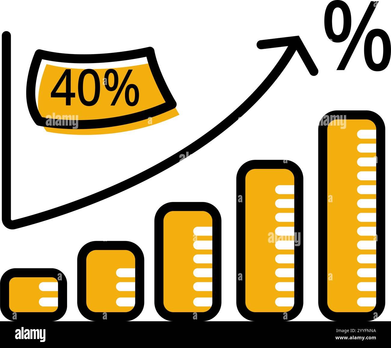 Geschäftskonzept wachsender Geschäftspfeil und wachsender Balkendiagramm Flachlinienart, Vektor-Illustration Stock Vektor