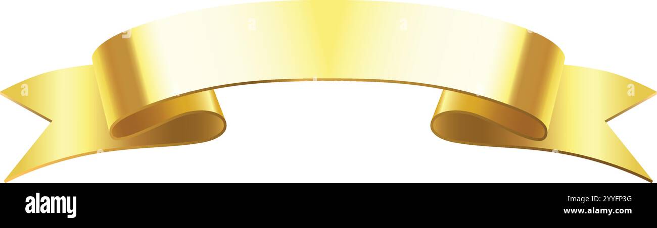 Horizontales goldenes Bannerband, das anmutig schwenkt und viel Kopierraum vor einem strahlend weißen Hintergrund schafft, ideal für verschiedene Feiern und Stock Vektor