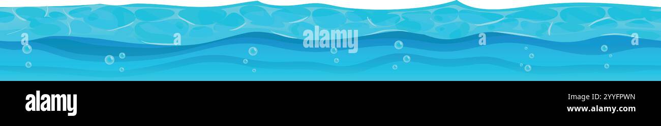 Die Illustration zeigt eine ruhige Unterwasserszene, in der das kristallklare türkisfarbene Wasser ein Bett aus glatten Felsen mit winziger Luft offenbart Stock Vektor