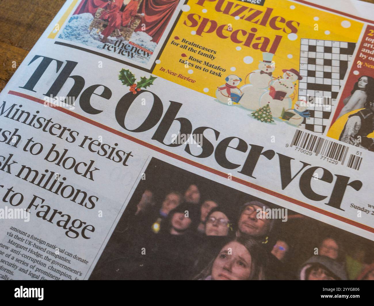 Die Observer Sunday Zeitung, heute im Besitz von Tortoise Media, einer Online News Company. Stockfoto