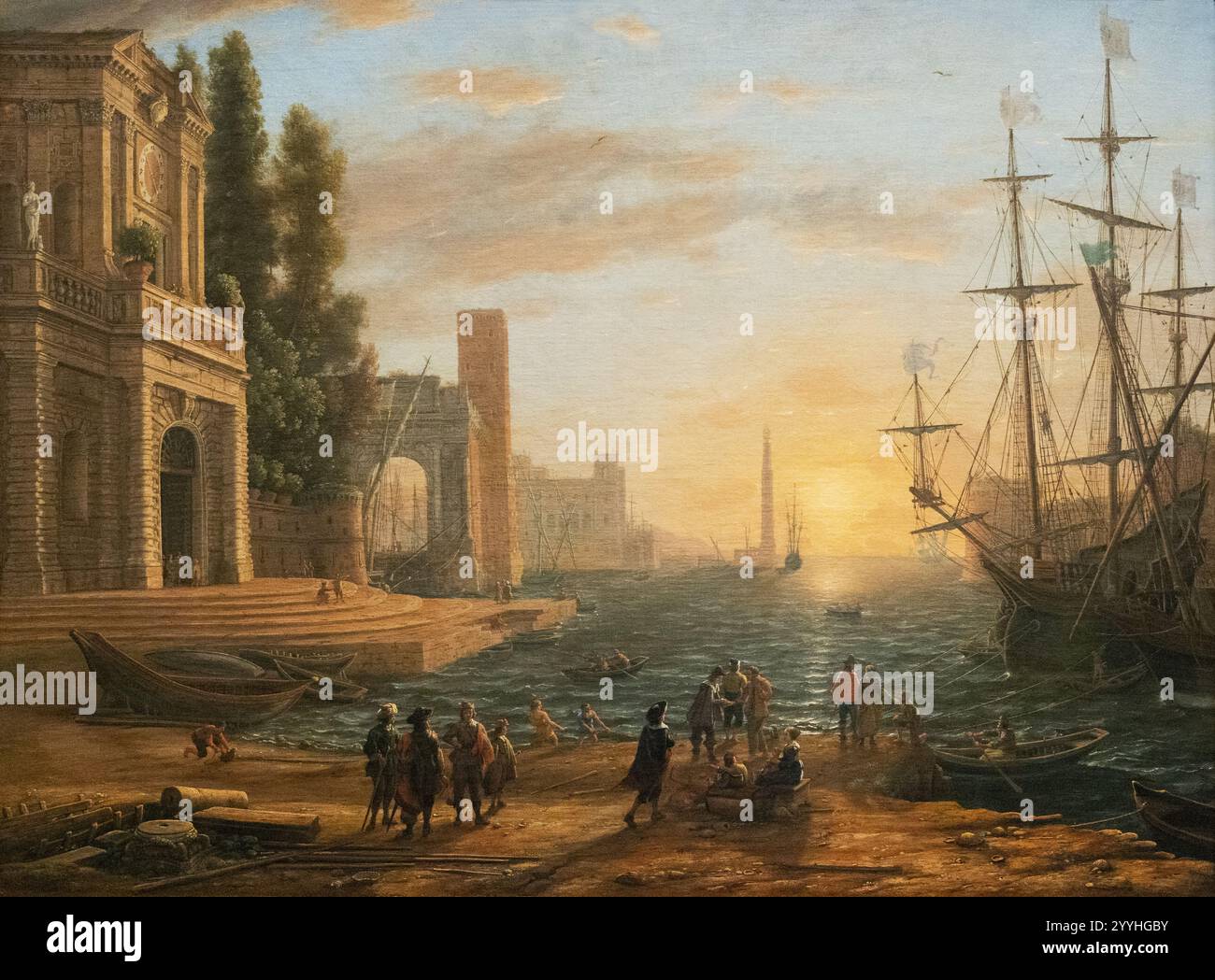 Claude; A Seehafen 1644. Claude Lorrain Malerei einer imaginären Landschaft. Claude Lorrain Ein Seehafen; barocke Landschaftsmalerei aus dem 17. Jahrhundert, 1600er Jahre Stockfoto