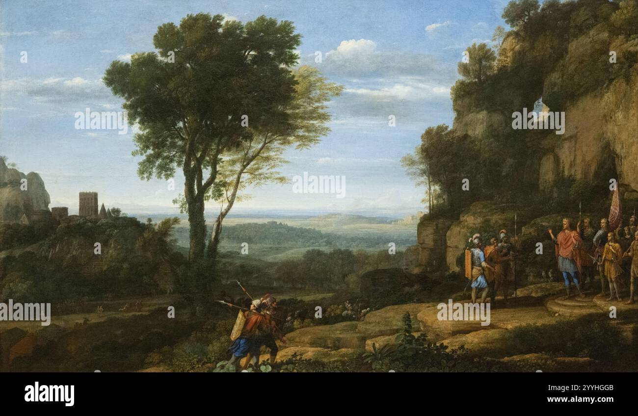 Claude Painting, Landschaft mit David in der Höhle von Adullam, 1658. Claude Lorraine Malerei, barocker französischer Maler des 17. Jahrhunderts, 1600er Jahre Stockfoto