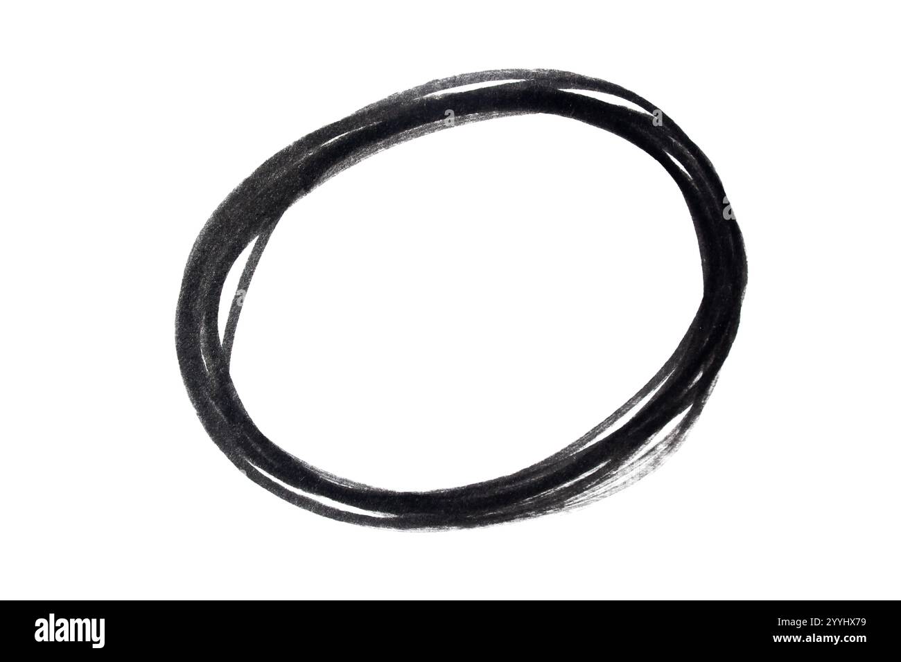 Runde Kritzelei, gezeichnet mit schwarzem Marker, isoliert auf weiß Stockfoto